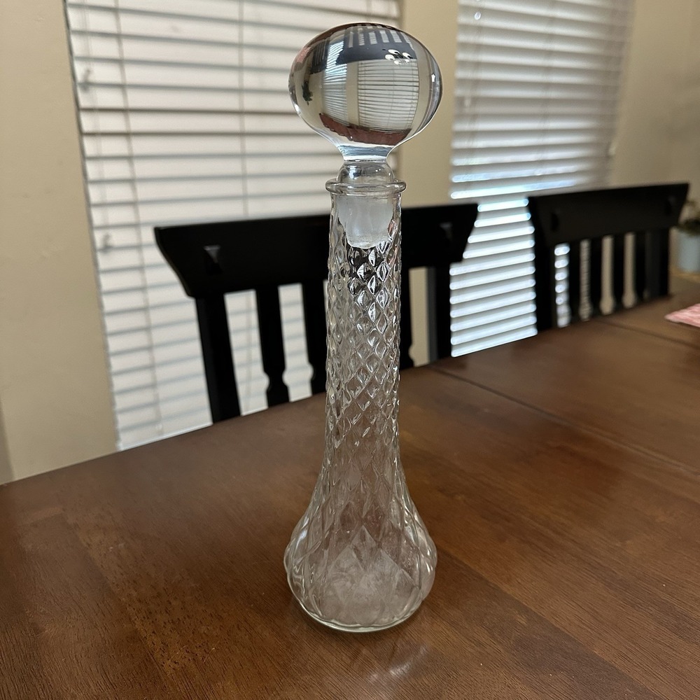 Beautiful‎ Glass Decanter With Topper About 12" Tall